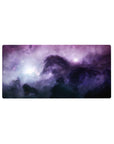 Violet nebula stardust desk mouse pad 32x16 inches, dreamy cosmic sky with speckled stars.