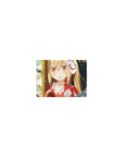 Classic anime girl mouse pad 14x10 inches with fox mask, lantern backdrop, and red festival banner.