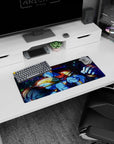 Dynamic JoJo protagonists artwork on 28x12 desk mat perfect for celebrating Joestar legacy and adventure