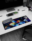 Small but impactful 32x12 desk mat showcases Joestar lineage with vibrant colors and stylish diamond art