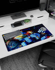 Legacy of JoJo design on 32x16 desk mat brings Joestar heroes to life with striking and colorful art