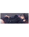 32x12 inches anime girl mouse pad with long black hair, violet eyes, and sleek school uniform design.