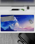 Tranquil 32x16 mouse pad with soft pastel skies and deep blues, creating a peaceful and focused workspace atmosphere