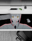Striking 36x16 mouse pad highlights Makima’s piercing golden eyes, bloodstains, and intricate details in stunning artistic contrast