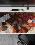 40x20 inches anime desk pad in warm browns, soft creams, and sunset gold for a calm cozy setup.