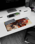 28x12 inches anime mouse pad showing a red-haired girl curled up reading, ribboned hair, bright blue eyes.