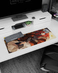 32x12 inches anime girl mouse pad showing a red-haired girl curled up reading a book, ribbons in her hair.