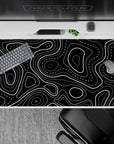 40x20 inches desk pad with black and white topographic contours, showcasing sharp lines and dotted patterns for a bold, graphic look.