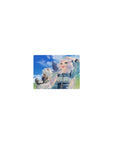 Classic anime girl mouse pad 14x10 inches with two white-haired girls on green hills under blue sky.