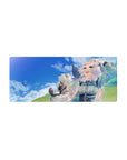 28x12 inches anime girl mouse pad with two white-haired girls on green hills under a bright blue sky.