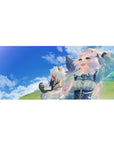 Anime girl desk pad 36x16 inches with two white-haired fantasy girls on green hills under blue sky.