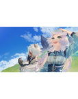 40x20 inches anime girl desk pad with two white-haired girls on green hills under a bright blue sky.
