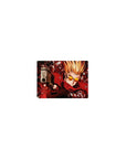 Classic anime mouse pad 14x10 inches with spiky blond gunslinger, chain-link fence, and clockwork grunge art.