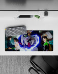 28x12 inches anime mouse pad in neon blue, sharp white, deep navy, and hot red for a dramatic desk vibe.
