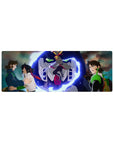Code Geass anime mouse pad 32x12 inches with Suzaku, Lelouch, and a towering mecha battle scene.