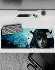 32x12 inches mouse pad with Liebe design, blending glowing red eyes and icy mist for a dramatic balance of elegance and raw power.