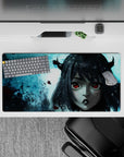 32x16 inches mouse pad with Liebe design, showcasing glowing red eyes and swirling icy mist to create a stunning, powerful anime effect.
