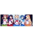 32x12 inches anime girl mouse pad with five Sailor Guardians under a glowing moon and starry sky.