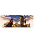 32x12 inches anime mouse pad with festival crowd at sunset, red twin-tail girl and boy with golden staff.