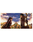 32x16 inches anime mouse pad with sunset festival scene, twin-tailed girl and staff-wielding boy.