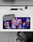 Anime mouse pad 28x12 inches featuring Kirito, Asuna, Alice, Sinon from Sword Art Online: Alicization in vivid blues and crimson.