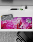 Intense 32x12 mouse pad features Zero Two’s iconic look with intricate pink, purple, and crimson details for fans of vibrant artistry