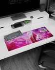 Small but impactful 32x12 mouse pad showcases anime-inspired warmth with striking color contrasts and elegant design