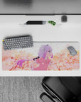 32x12 inches mouse pad in blush pink and warm peach tones, calm sky haze and crisp anime print.