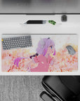 Blush pink and peach sakura mood anime girl mouse pad 32x16 inches with calm sky haze, cozy desk vibe.