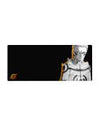 Naruto Baryon Mode anime mouse pad, 28x12 inches, featuring grayscale and orange contrast, with Leaf symbol on black background.