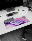 28x12 inches Yuyuko Saigyouji Touhou Project mouse pad, serene smile with fan amid glowing butterflies.