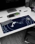 Artistic 36x16 inches desk pad featuring Serene Koi Harmony, blending subtle detailing and gentle blue tones to represent balance and peace.