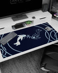 Large 40x20 inches desk pad featuring Serene Koi Harmony, blending gentle blue and white tones with koi fish in a harmonious circular motion.