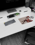Dark-haired anime girl lounging in frilly red dress with thigh-highs and butterflies on 14x10 inches mouse pad.
