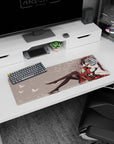 32x12 inches anime mouse pad showing dark-haired girl lounging in red-black dress, glossy thigh-highs, butterflies.