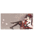 32x16 inches anime girl mouse pad with gothic lolita beauty in red-black frills, roses, butterflies.