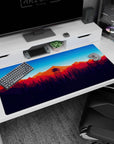 Large 40x20 inches mouse pad with vibrant oranges, reds, and deep blues, featuring an iconic watchtower scene for an inspiring and protective surface.