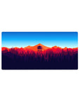 Mouse pad featuring a watchtower scene in vibrant oranges, reds, and deep blues, 32x16 inches, perfect for gamers, designers, and nature lovers.