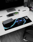 Anime girl mouse pad 32x12 inches featuring a cat-eared warrior wielding a glowing scythe mid-strike.