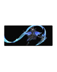 28x12 inches anime girl mouse pad with cat-eared warrior, neon ribbon swirl, and sci-fi scythe design.