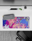 28x12 inches neon hot pink, icy blue, mint dot anime mouse pad with loud candy-pop bestie vibe.