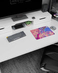 Winking pink-haired girl and blue-haired friend in sunglasses anime mouse pad 14x10 inches, close-up scene.