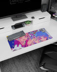 28x12 inches anime mouse pad featuring winking pink-haired girl and blue-haired friend in sunglasses.