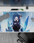 40x20 inches desk pad with Saber Alter from Fate/stay night, capturing her cold grace and strength as she sits on her frozen throne.