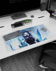 Modern 32x16 inches mouse pad featuring Saber Alter from Fate/stay night, exuding dark power and strength in a frozen throne setting.