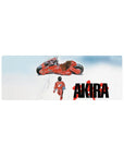 Minimalist Akira anime mouse pad 32x12 inches with Kaneda, red bike, and bold AKIRA lettering.