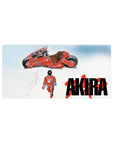 Akira anime mouse pad 32x16 inches with Kaneda, red bike hover, bold splatter title on white.