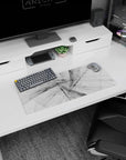 Artistic 28x12 inches Grayscale Harmony mouse pad with soft overlapping lines and monochrome elegance, ideal for sleek desk setups.