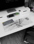Minimalist 32x12 inches Grayscale Harmony mouse pad with dynamic shadows and flowing lines, designed for modern, artistic desks.