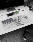 Artistic 32x16 inches Grayscale Harmony mouse pad showcasing overlapping lines and dynamic shadows, perfect for sleek, modern setups.